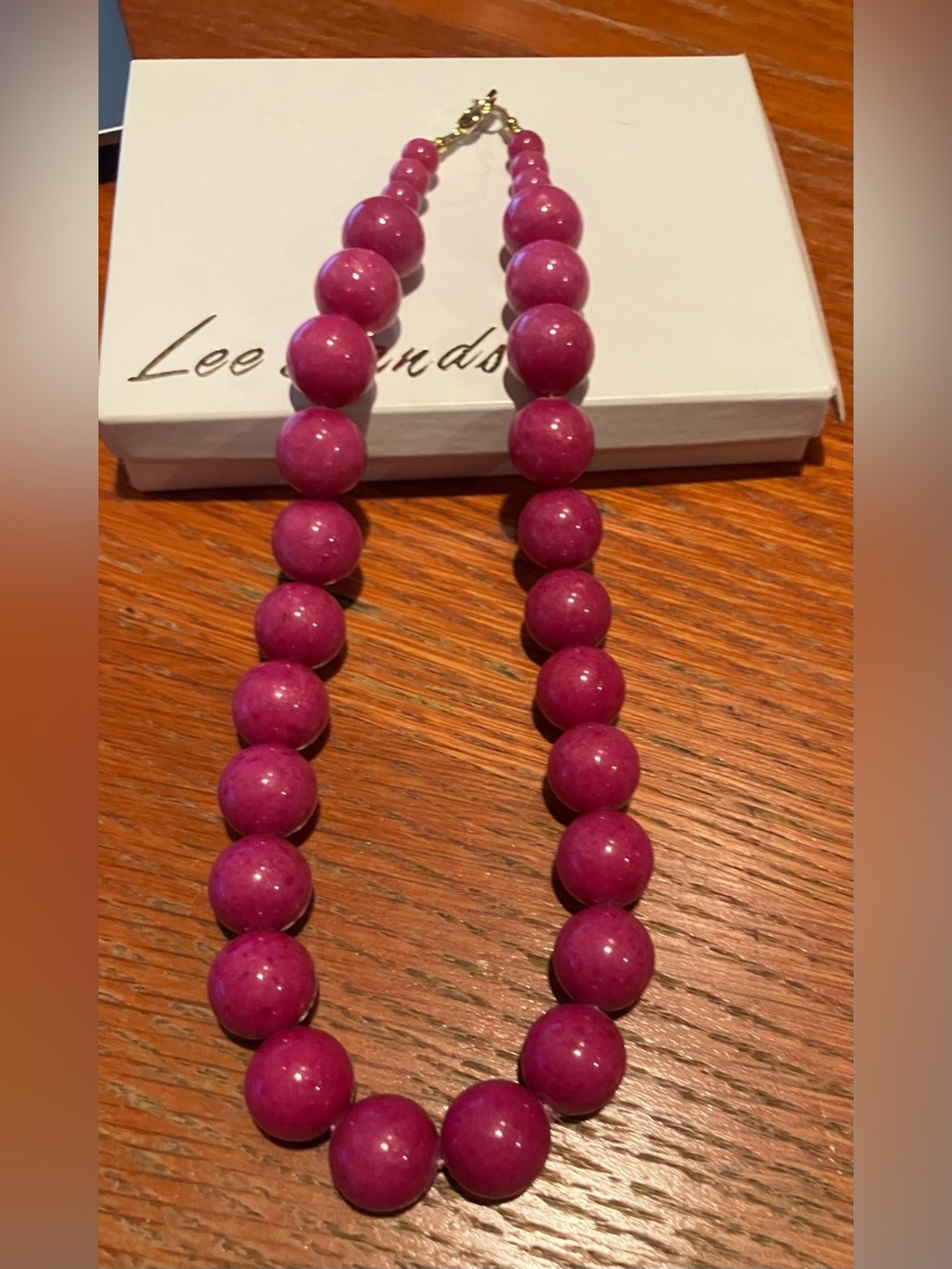 NEW Lee Sands Fuchsia Beaded Statement Necklace 18” Vintage